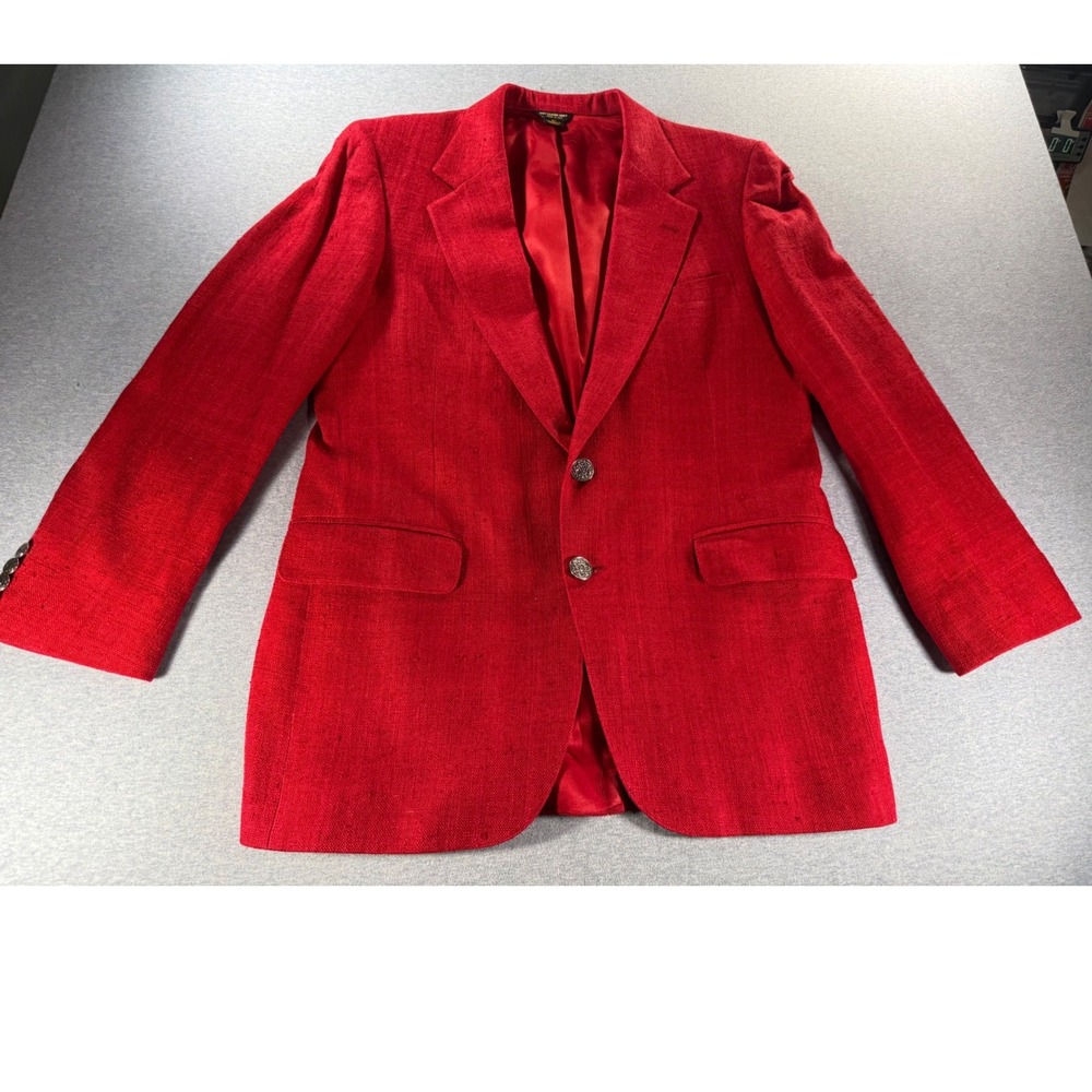 Vtg Kleinhans Men Red 100% Slub Silk Blazer Sport Coat 42L Made in USA 80s 90s